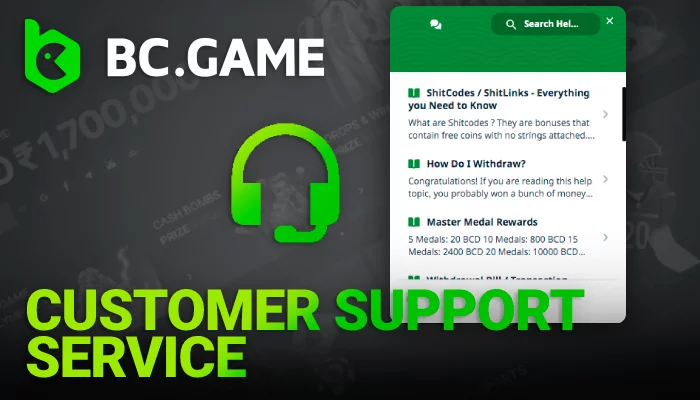 Customer Support Service in India on BC Game. Available contact methods.
