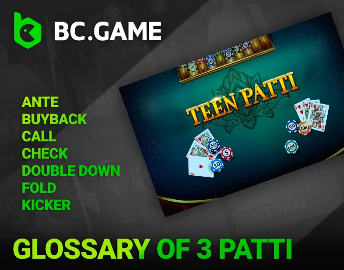 Glossary of 3 Patti for players from India on BC Game - information