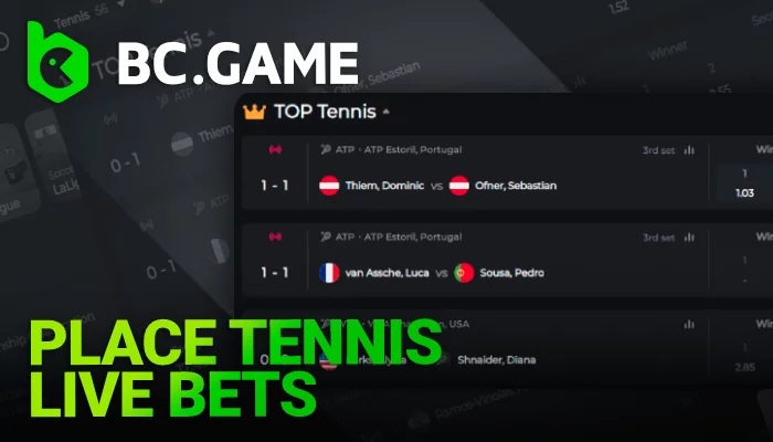 Place for Tennis Live Bets in Crypto on site BC Game India