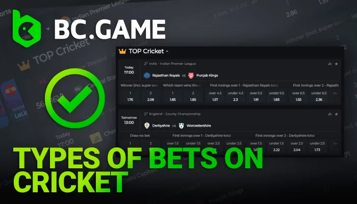 About types of Bets on Cricket on BC Game site India