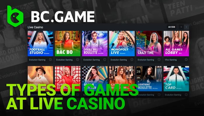 About Types of Games at Live Casino in India on BC Game