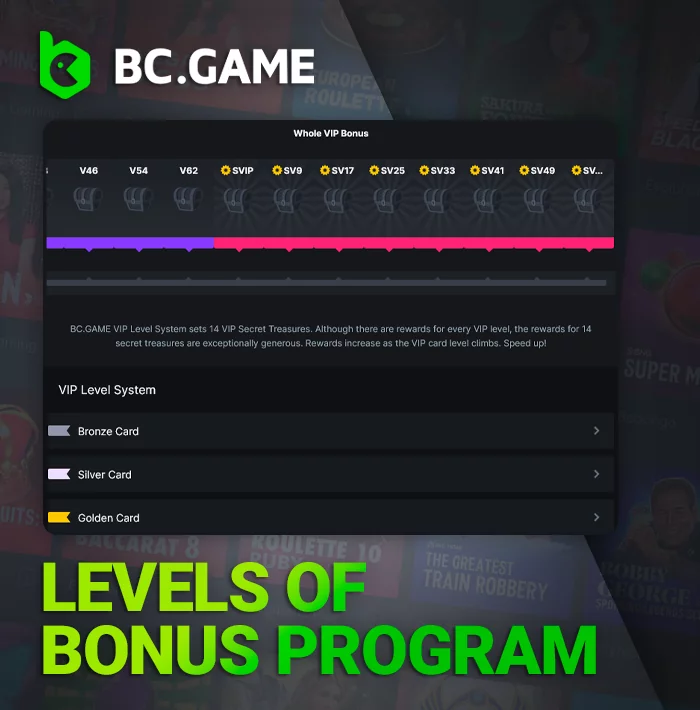 Levels of VIP Club bonus program at BC Game