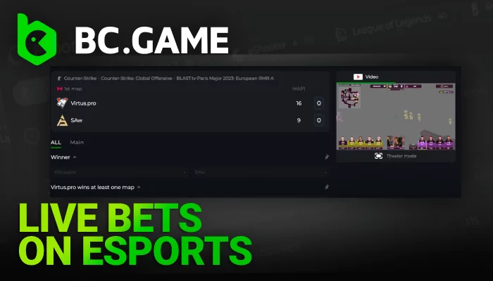 How to make Live Bets on eSports in Crypto for players in India on BC Game