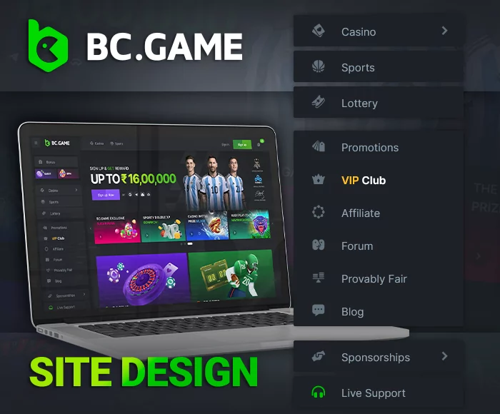 BC.Game website design - how to navigate the site