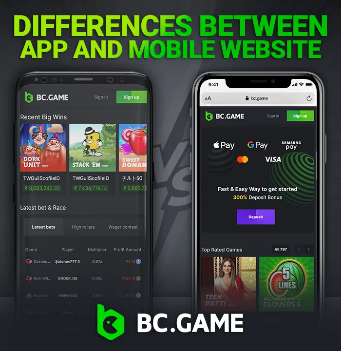 Differences between BC game app and mobile website