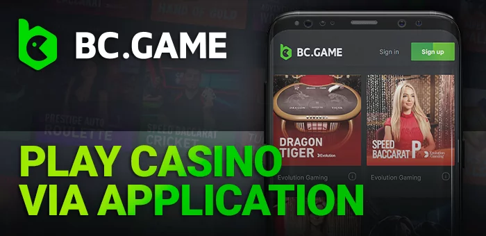 Casino section in BC Game app