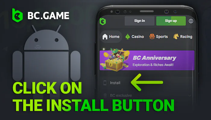 Click on the button to install the BCGame app on android