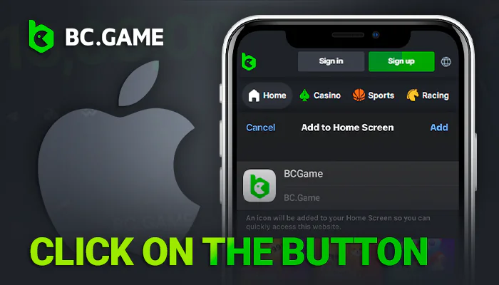 Click on Add to Home Screen and wait for BCGame to install on iPhone