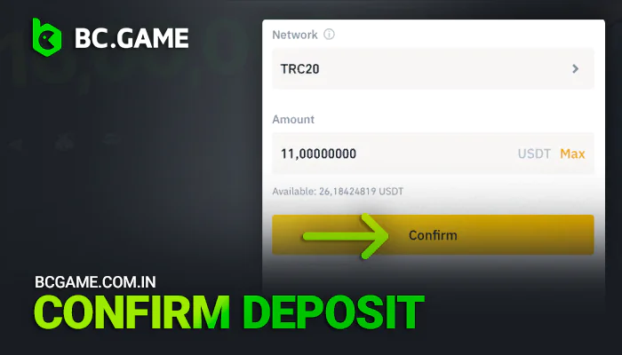 Confirm deposit to BCGame
