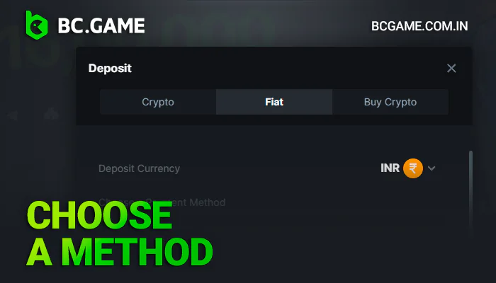 Choose a deposit method on the BCGame website