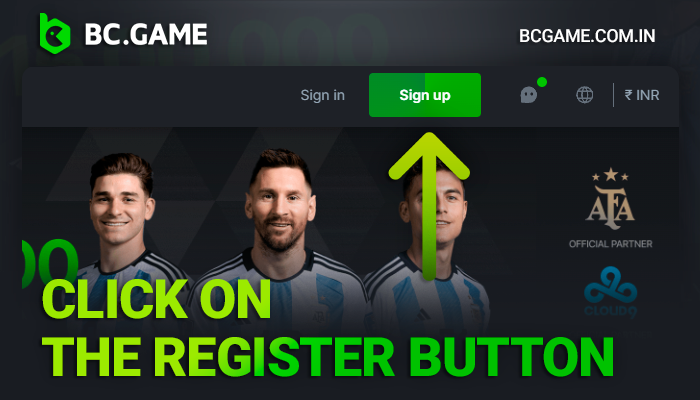 Click on the BCGame registration button