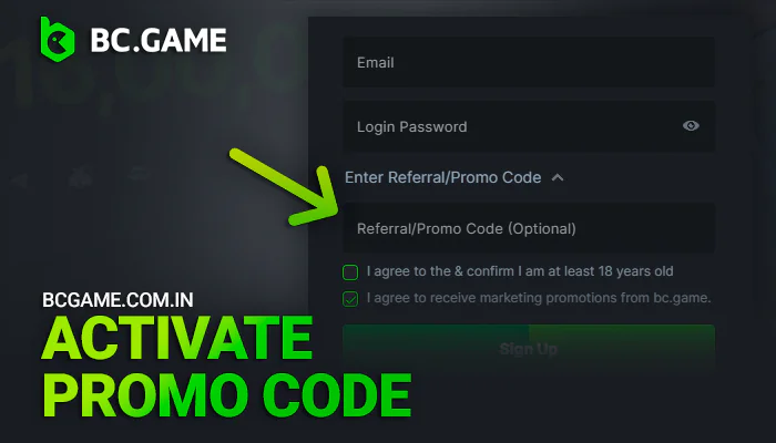 Activate promo code when registering your BCGame account