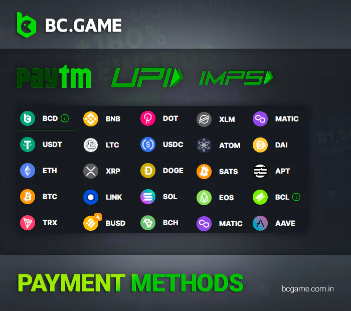 Payment methods in the BC Game application